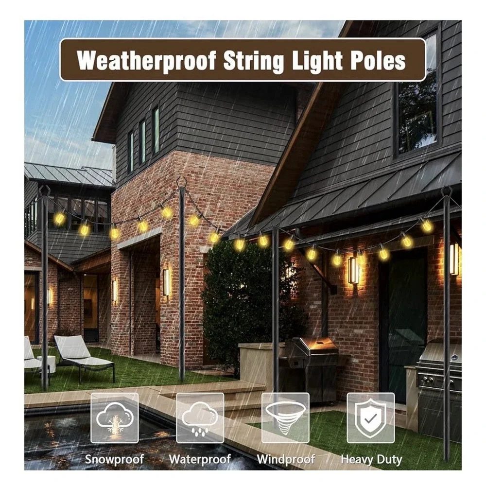 10ft Outdoor String Light Poles 4 Pack, Light Poles for Outside Lights[Fl]